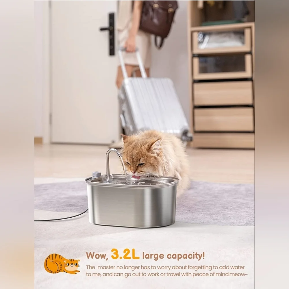 SOOFPET Cat Water Fountain Stainless Steel, 3,2L/108oz Pet Water Fountain